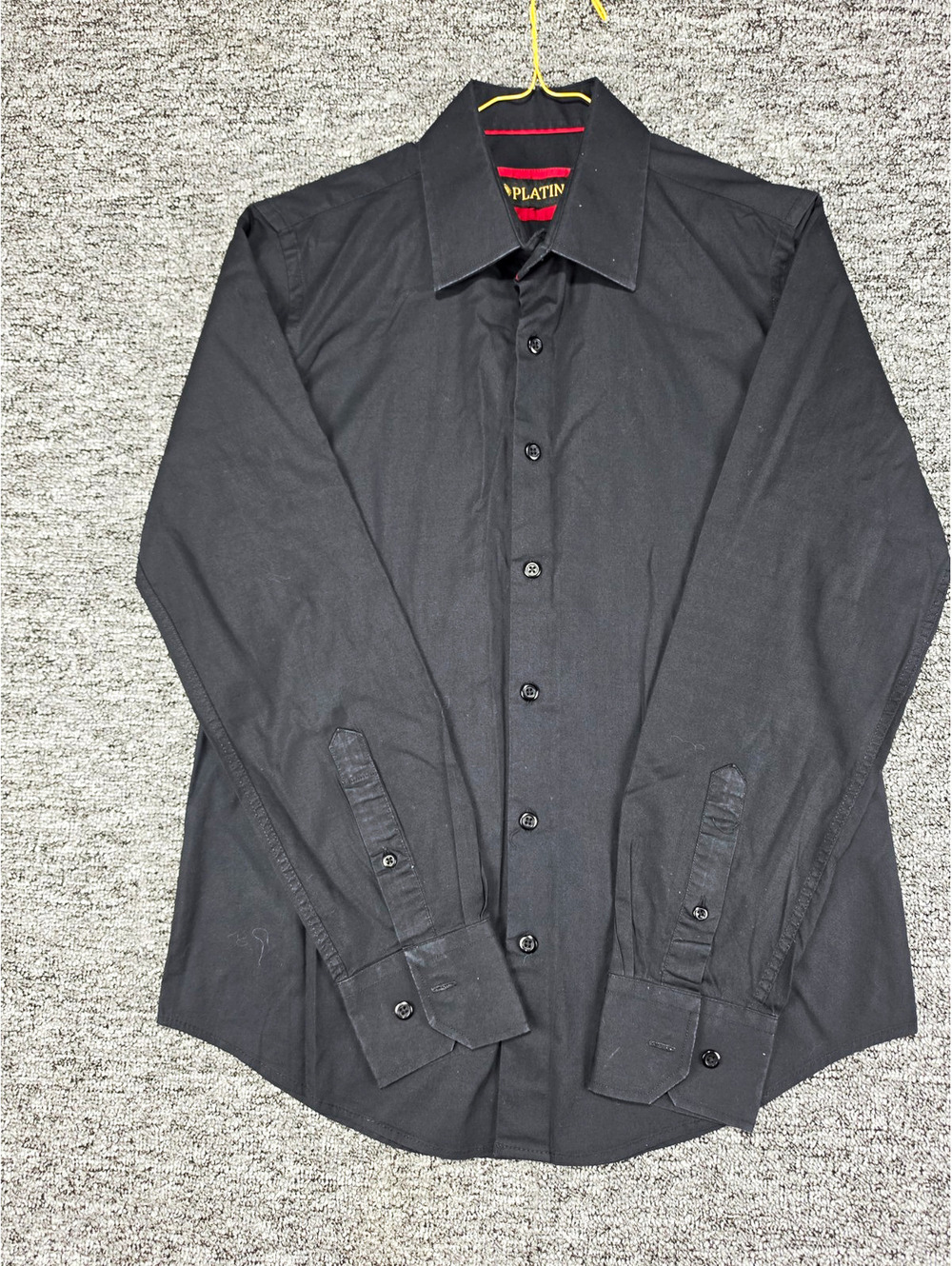 Platini Men's Dress Shirt Black Solid Wrinkle Resistant Slim Fit Size M
